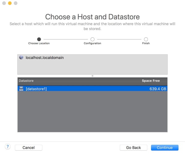 ESXI Host Choose Host and Datastore