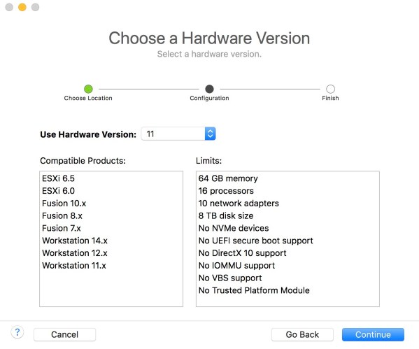 ESXi Host Choose HW Vers