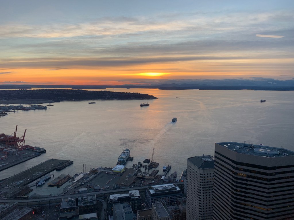 A sunset over Puget Sound, from the offices of Dropbox Seattle